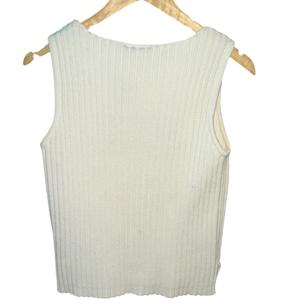 Polo Ralph Lauren American Flag Sleeveless Sweater Cream Cotton Ribbed 90s L - Picture 2 of 5